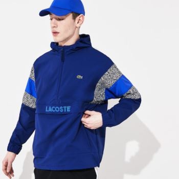 Lacoste SPORT Print-Blocked Performance Windbreaker Pánské - Větrovky Tmavě Blankyt Blankyt / Černé